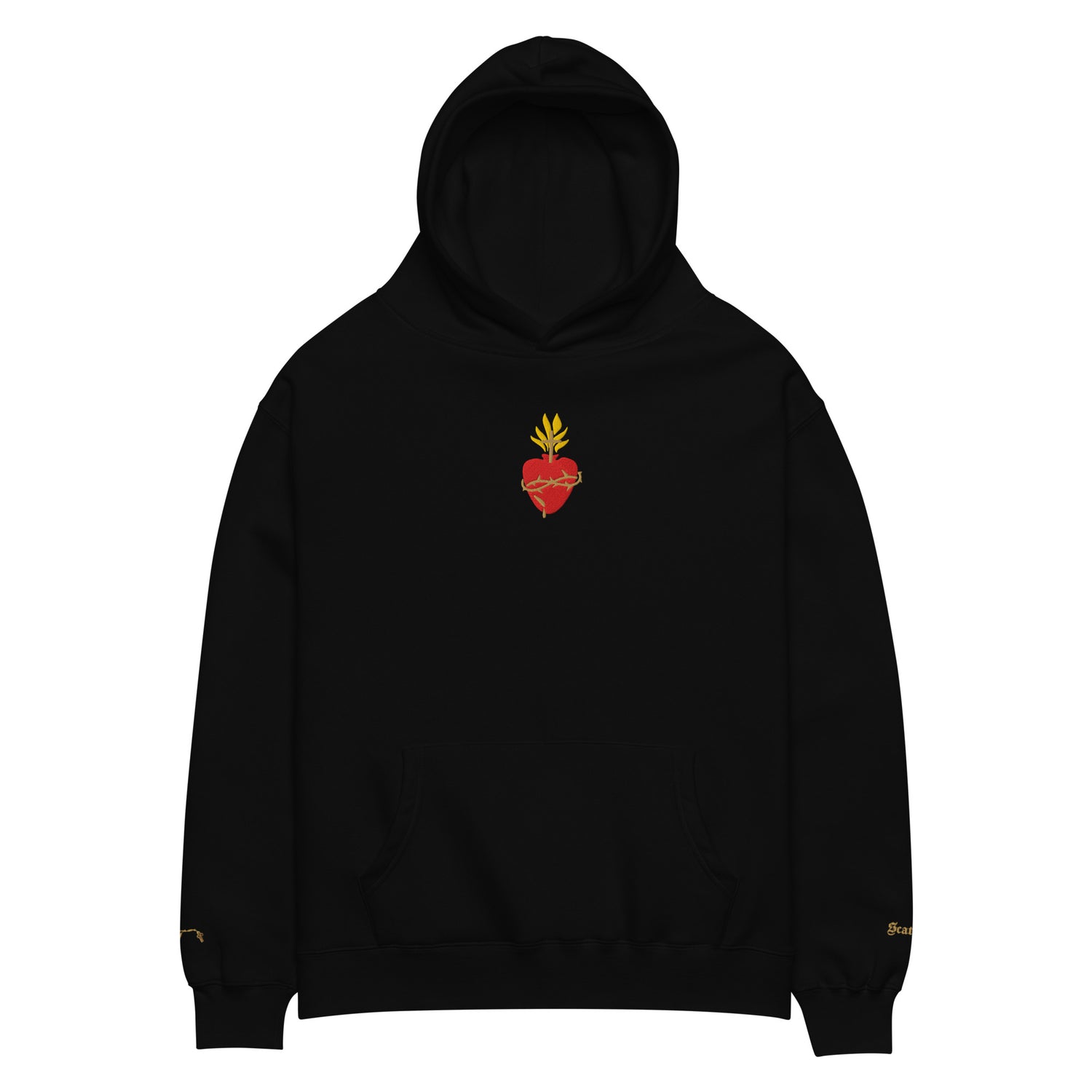 Scattered The Sacred Heart of Jesus Embroidered Premium Streetwear Hoodie Sweatshirt Black