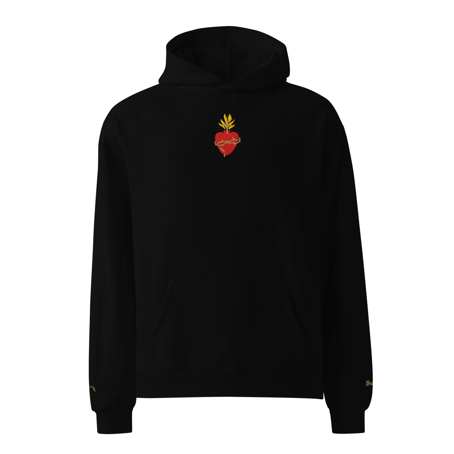 Scattered The Sacred Heart of Jesus Embroidered Premium Streetwear Hoodie Sweatshirt Black