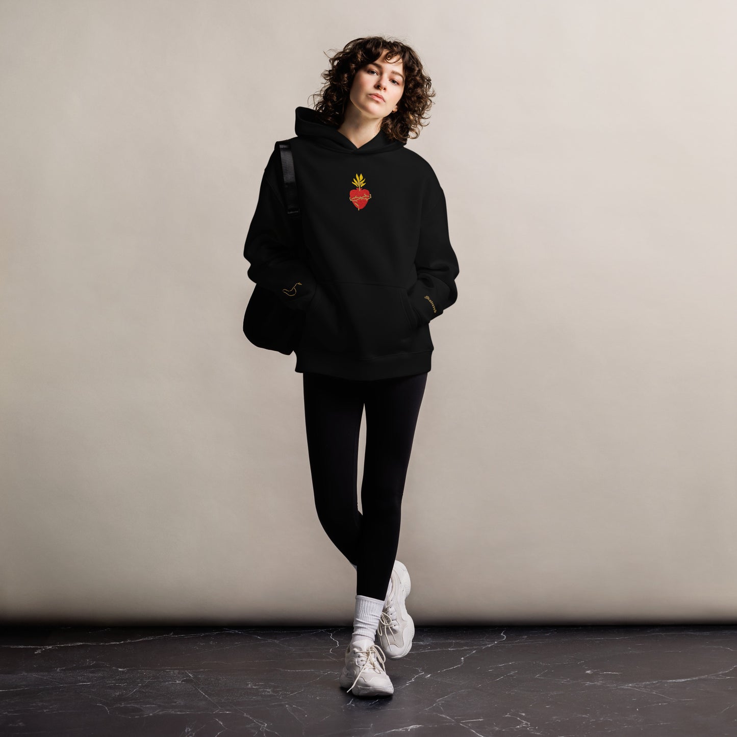 Scattered The Sacred Heart of Jesus Embroidered Premium Streetwear Hoodie Sweatshirt Black