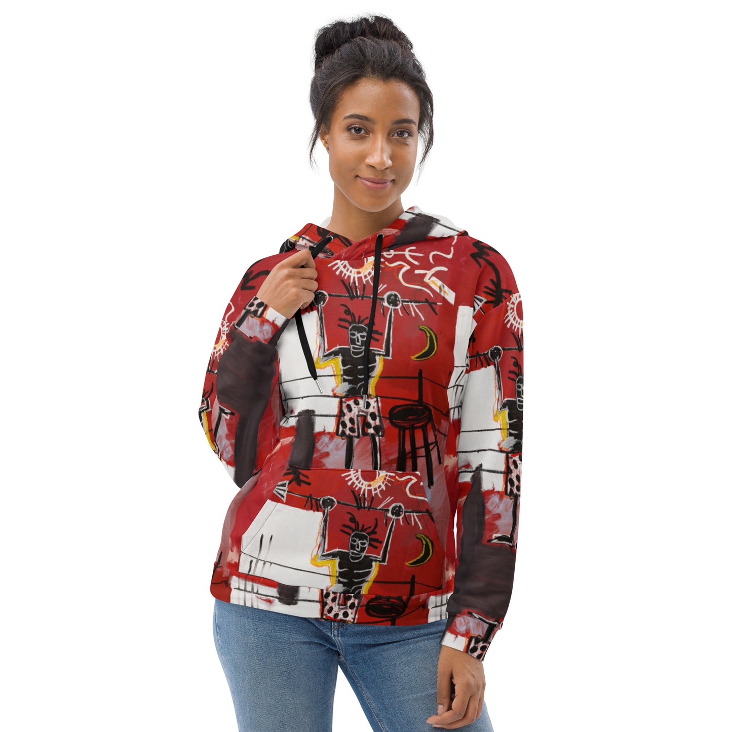 Jean-Michel Basquiat "The Ring" Artwork All Over Printed Red and Black Sweatshirt Hoodie Scattered Streetwear