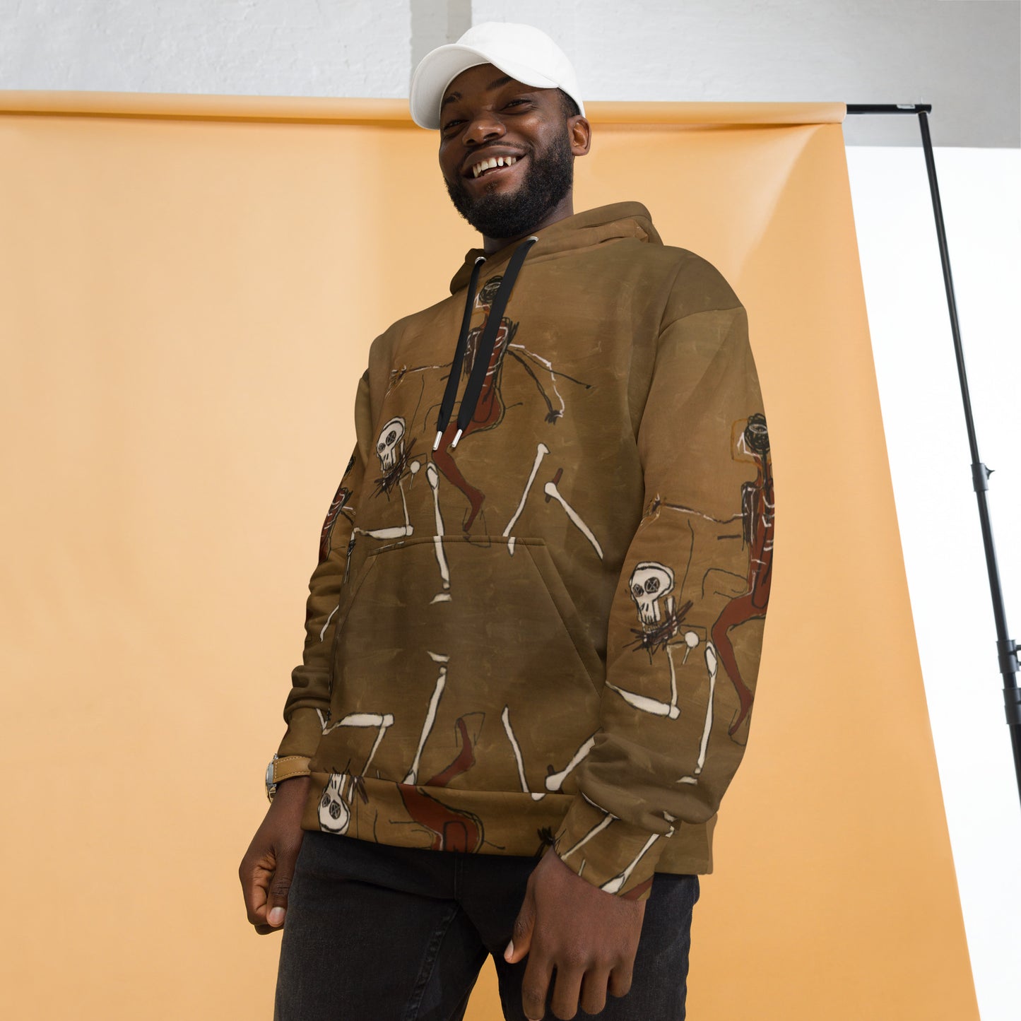 Jean-Michel Basquiat "Riding With Death" Artwork All Over Printed Brown Sweatshirt Hoodie Scattered Streetwear
