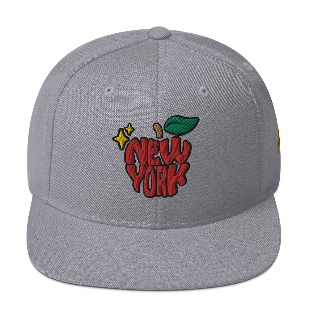 New York Apple Logo Embroidered Snapback Hat (Pizza)