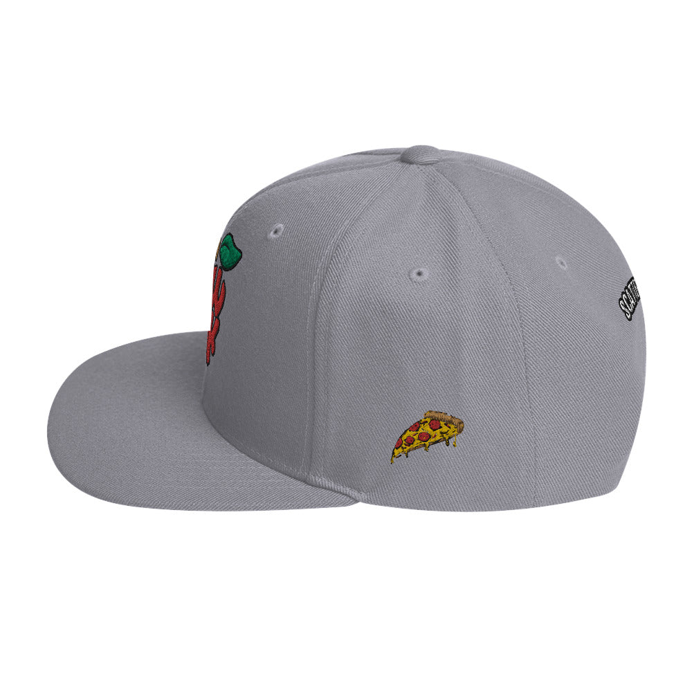 New York Apple Logo Embroidered Snapback Hat (Pizza)
