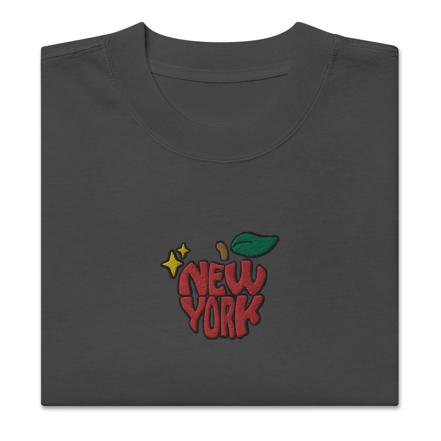 New York Apple Logo Embroidered Oversized faded t-shirt