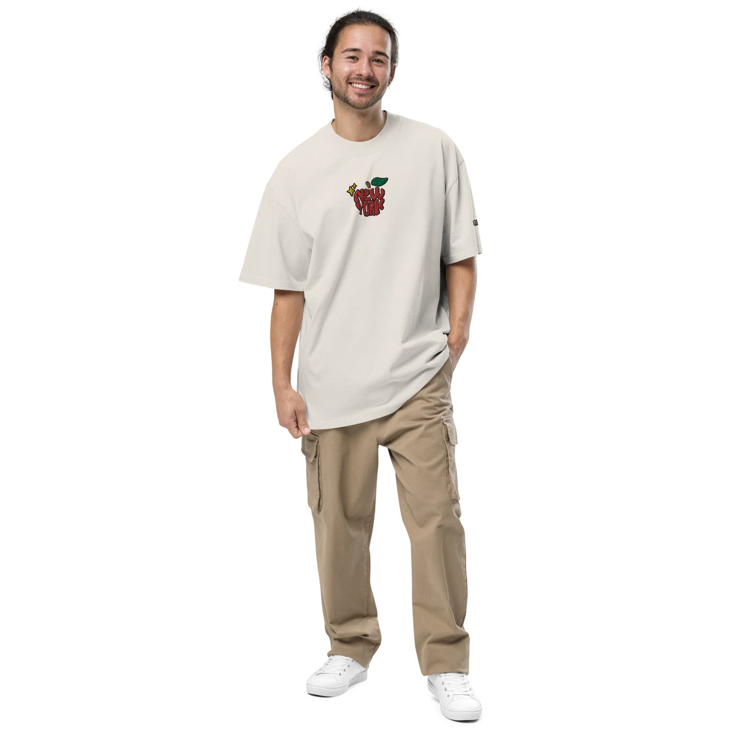 New York Apple Logo Embroidered Oversized faded t-shirt