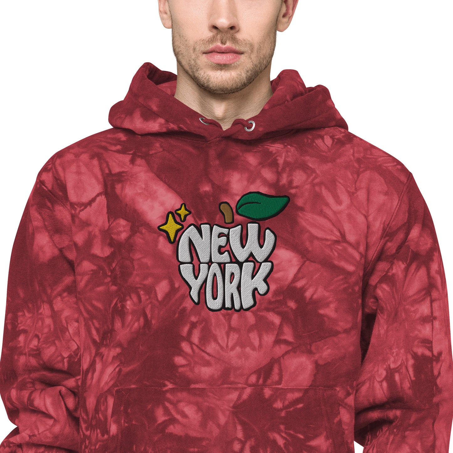 New York Apple Logo Embroidered Champion Tie-dye Hoodie