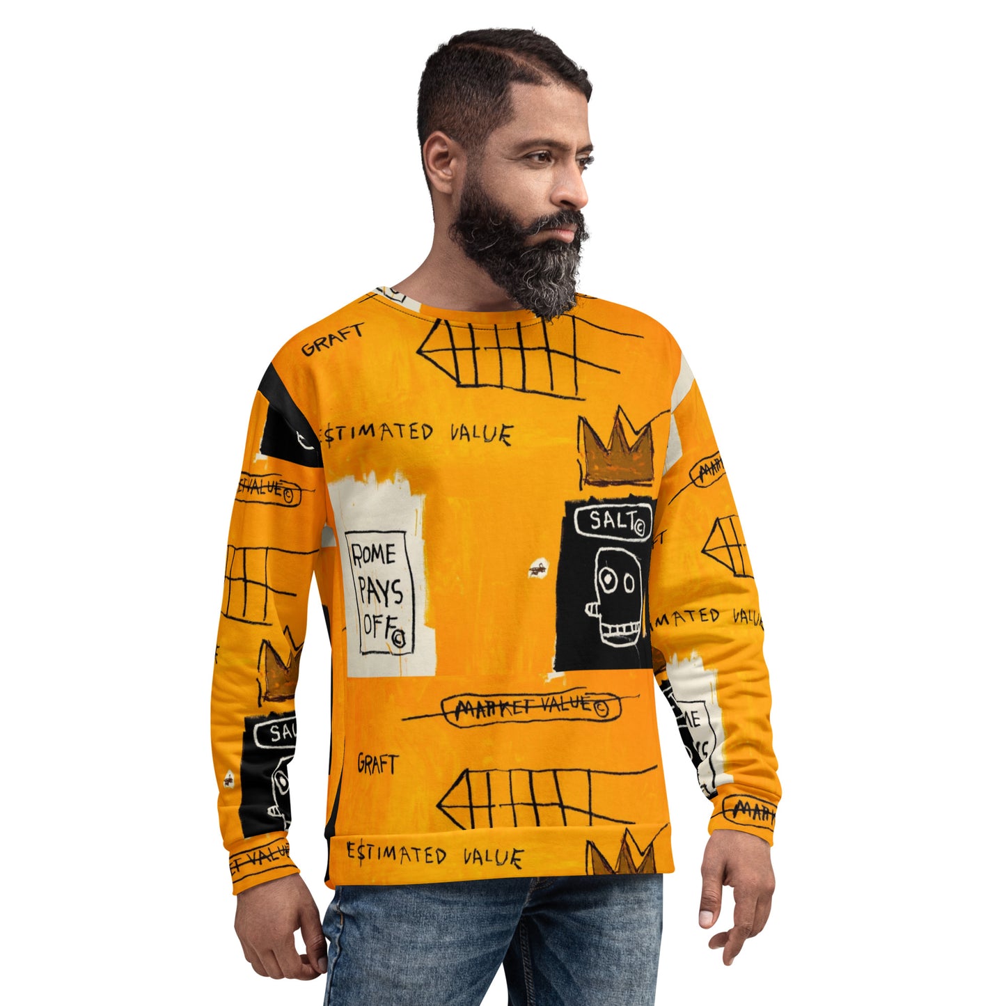 Jean-Michel Basquiat "Rome Pays Off" Artwork Printed Premium Streetwear Crewneck Sweatshirt