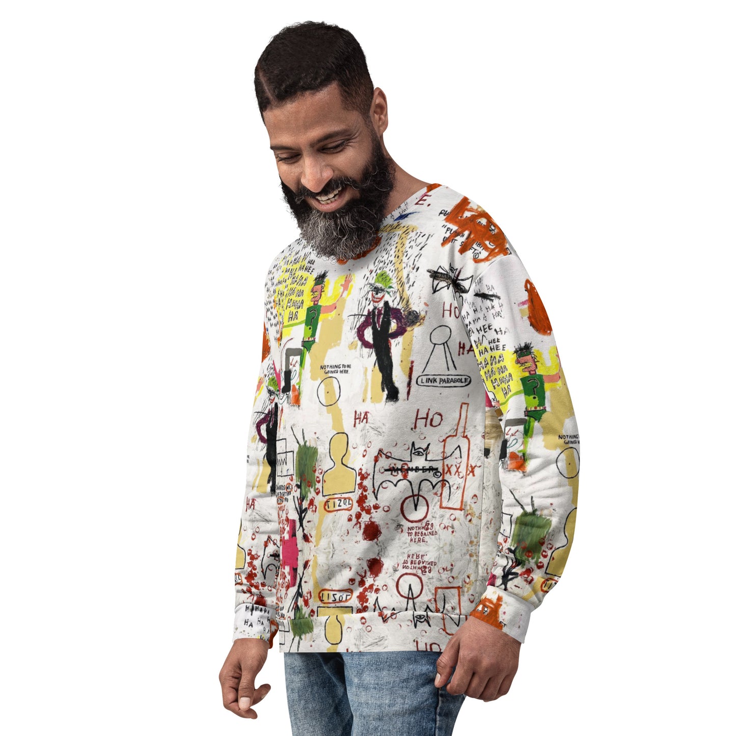 Jean-Michel Basquiat "Riddle Me This Batman" Artwork Printed Premium Streetwear Crewneck Sweatshirt Harajuku Graffiti