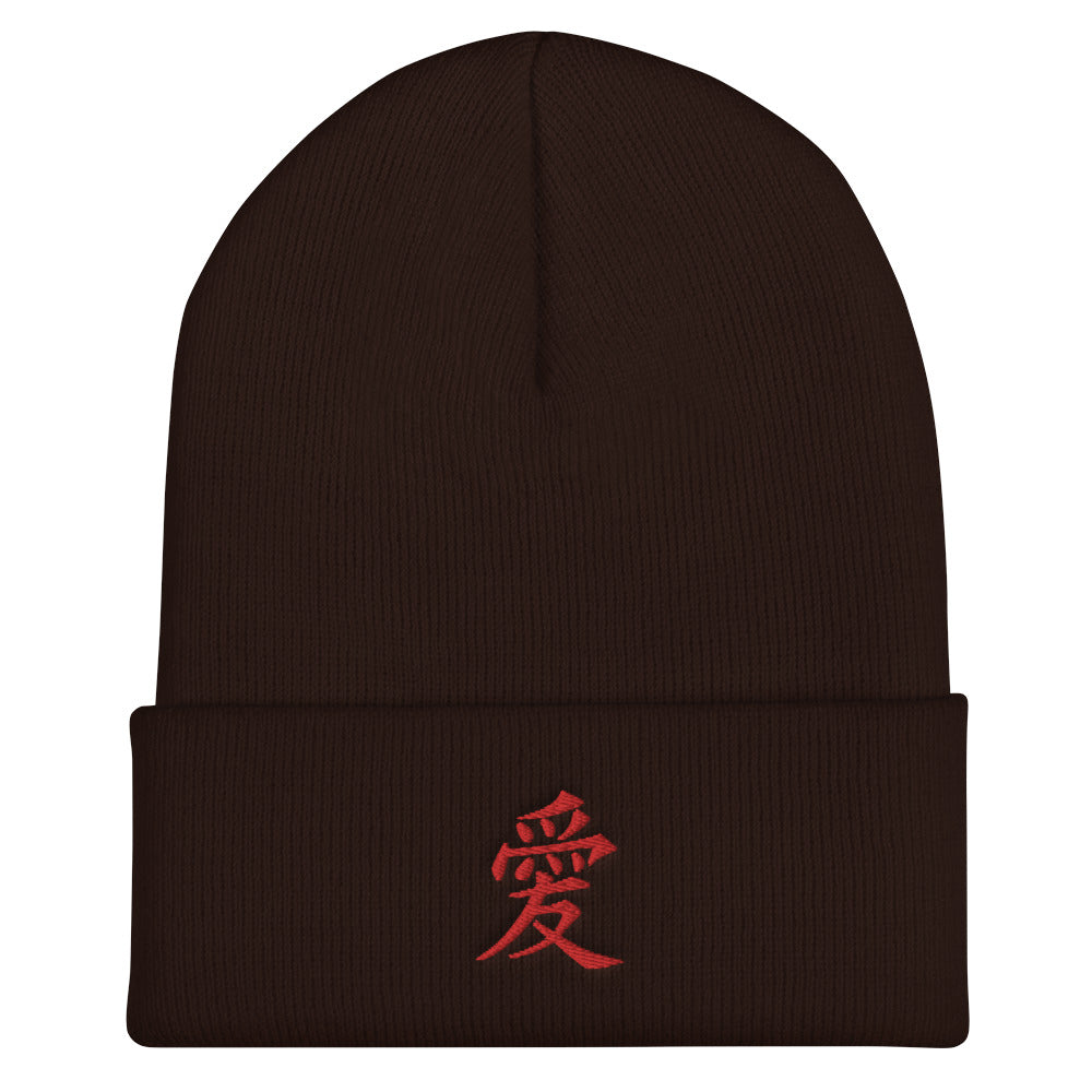 Scattered Japanese Harajuku Love AI Embroidered Streetwear Knitted Beanie Hat Mens Clothing Kanji Anime Kanji Anime Minimalist Naruto Gaara Red Brown