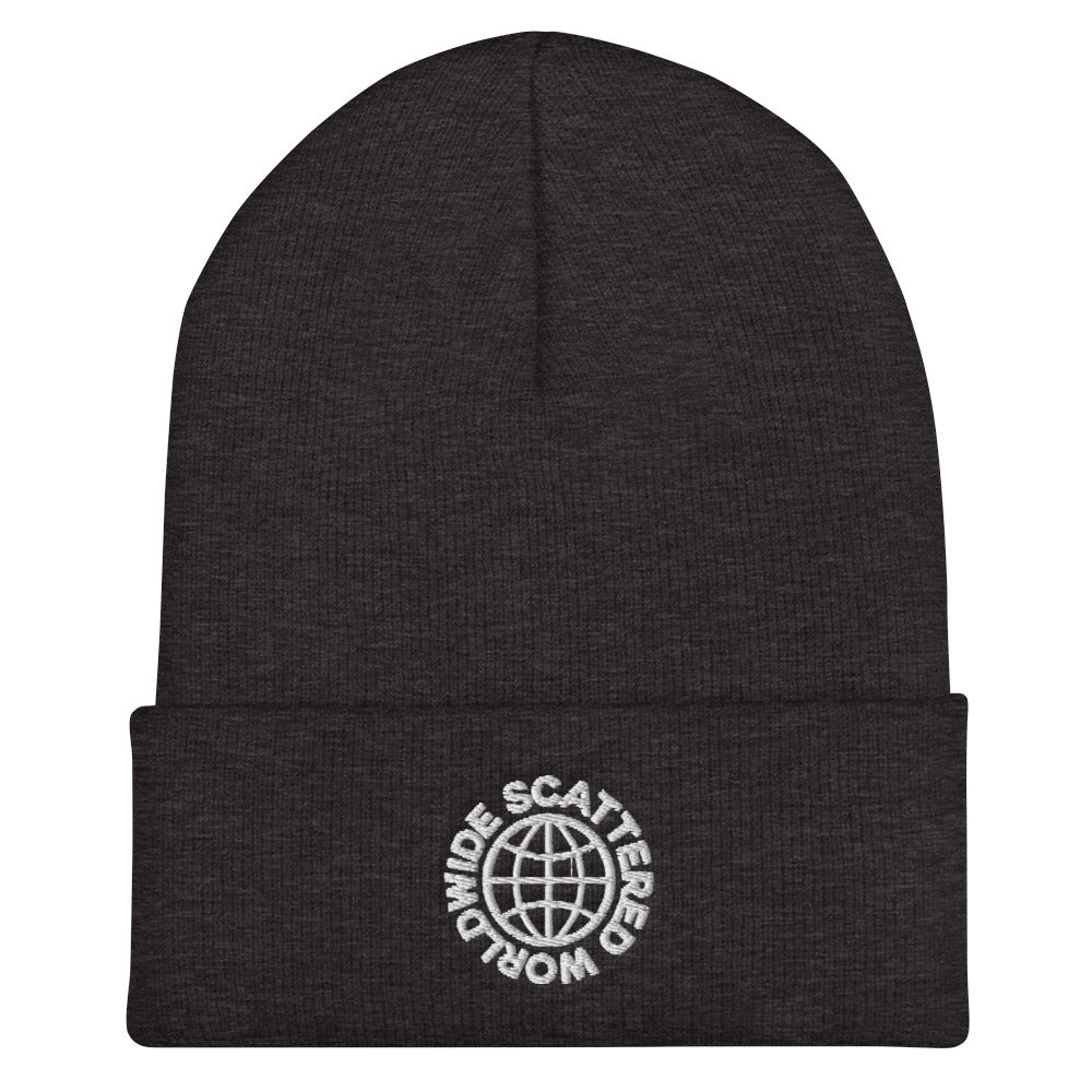 White Embroidered Worldwide Logo Cuffed Beanie