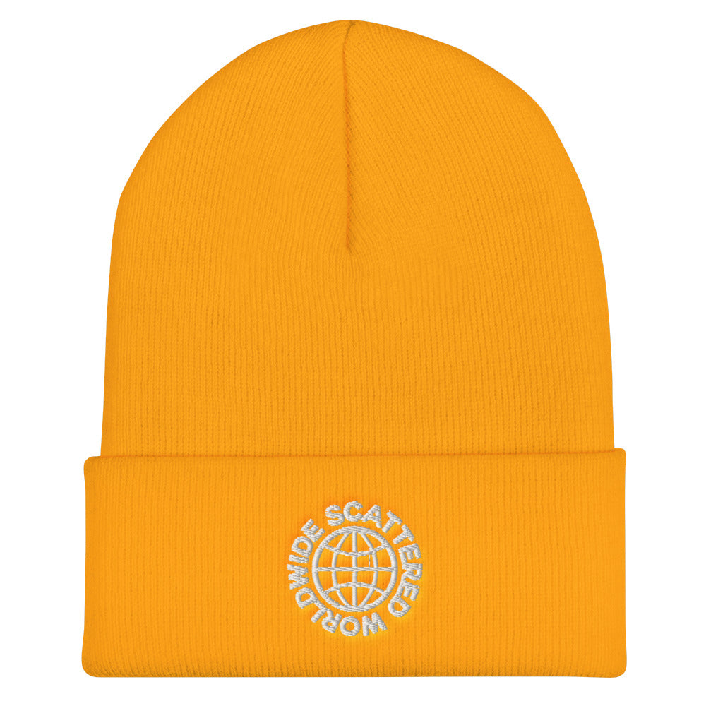 White Embroidered Worldwide Logo Cuffed Beanie