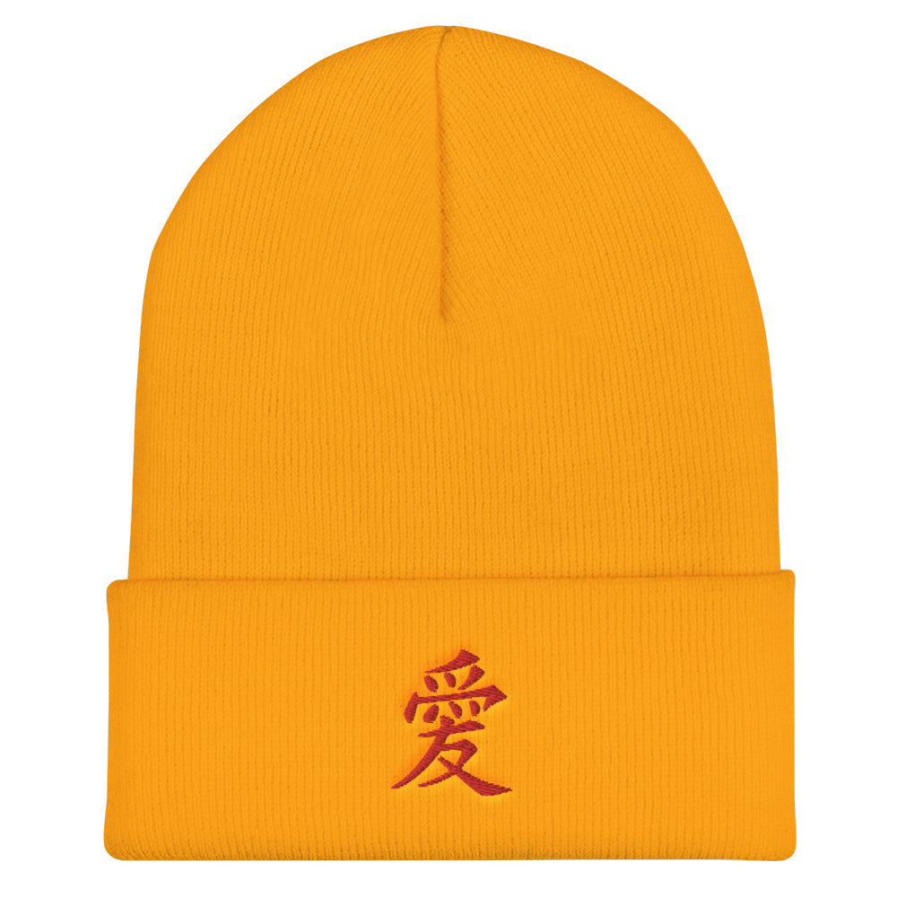 Scattered Japanese Harajuku Love AI Embroidered Streetwear Knitted Beanie Hat Mens Clothing Kanji Anime Kanji Anime Minimalist Naruto Gaara Red Yellow