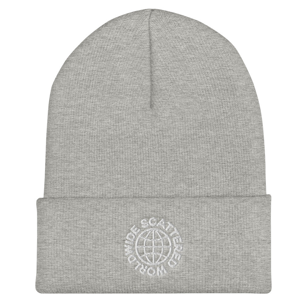 White Embroidered Worldwide Logo Cuffed Beanie