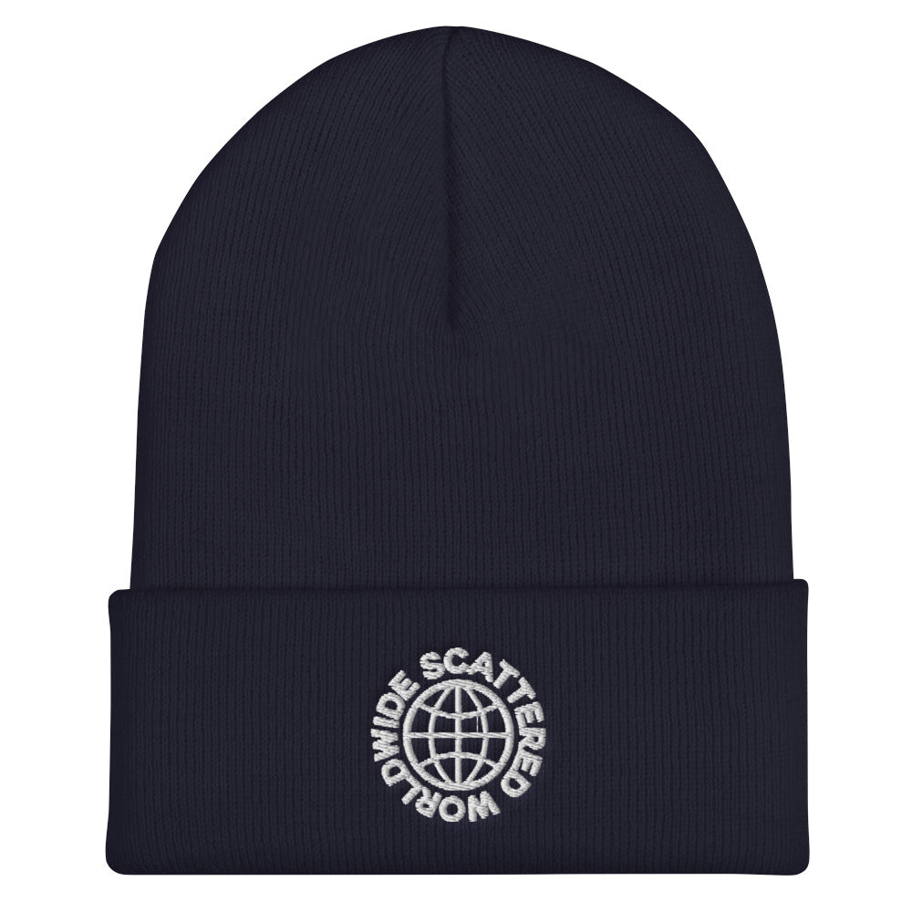 White Embroidered Worldwide Logo Cuffed Beanie