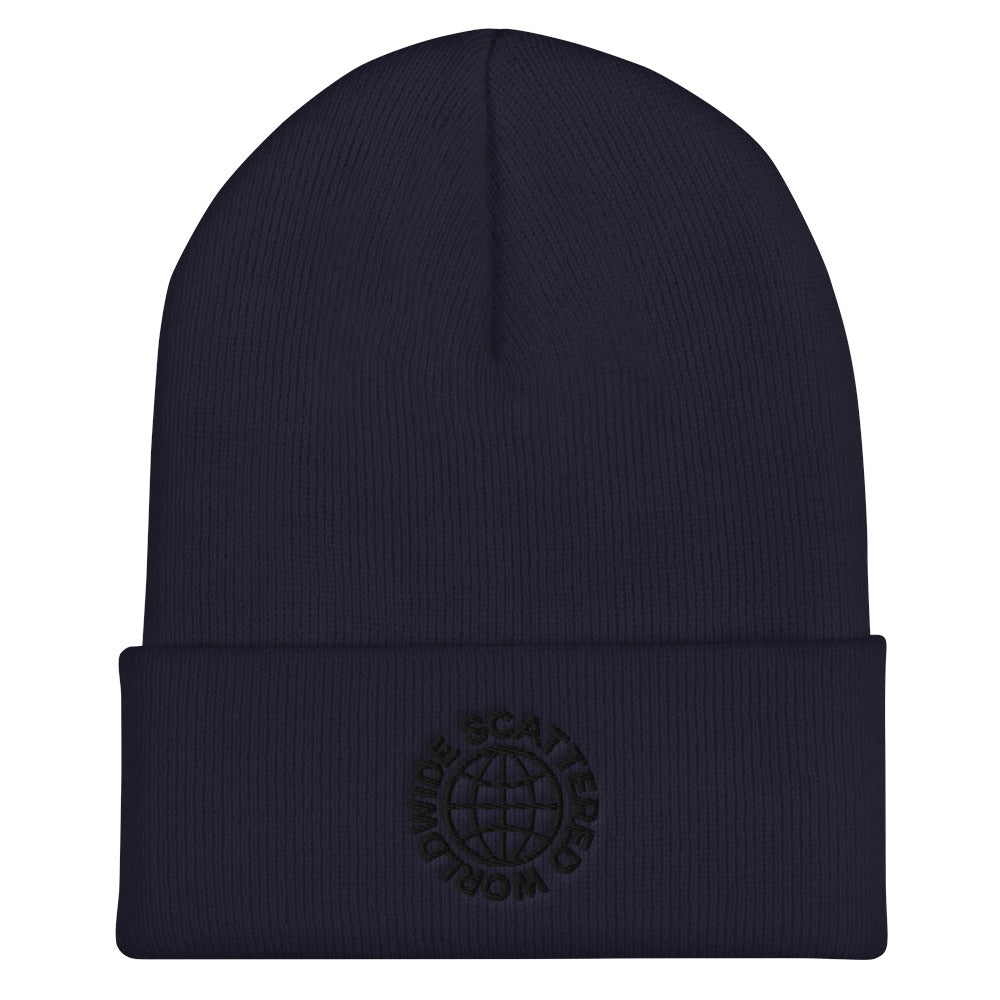 Black Embroidered Worldwide Logo Cuffed Beanie