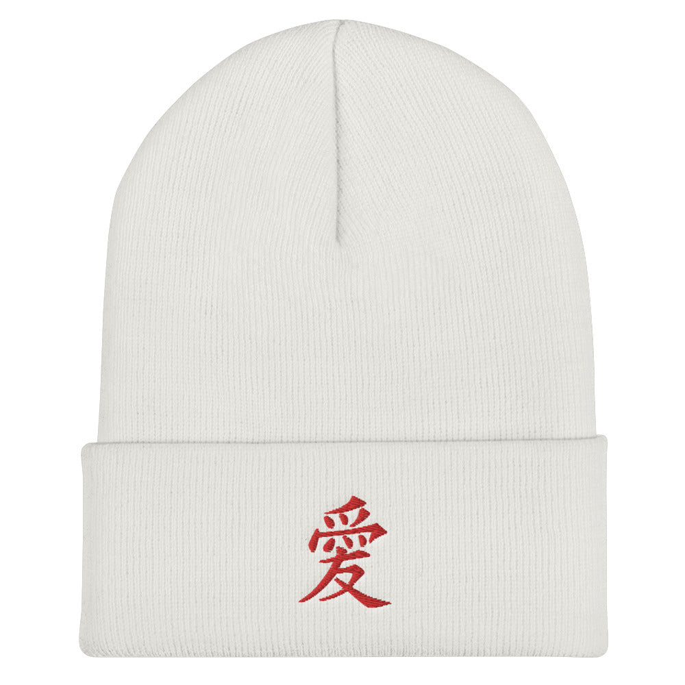 Scattered Japanese Harajuku Love AI Embroidered Streetwear Knitted Beanie Hat Mens Clothing Kanji Anime Kanji Anime Minimalist Naruto Gaara Red White