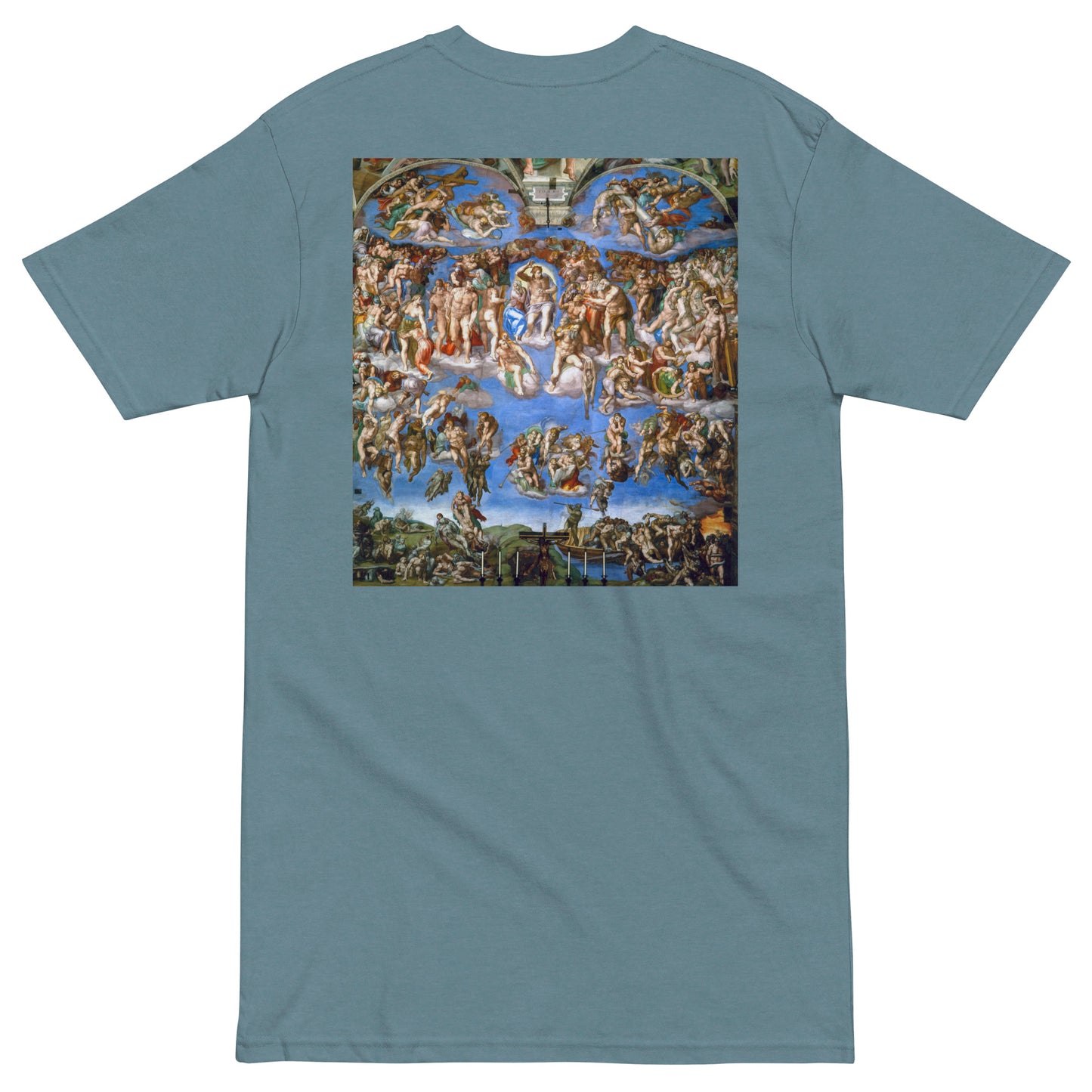 Michelangelo Buonarroti's The Last Judgment Embroidered + Printed Premium Christian Streetwear T-shirt