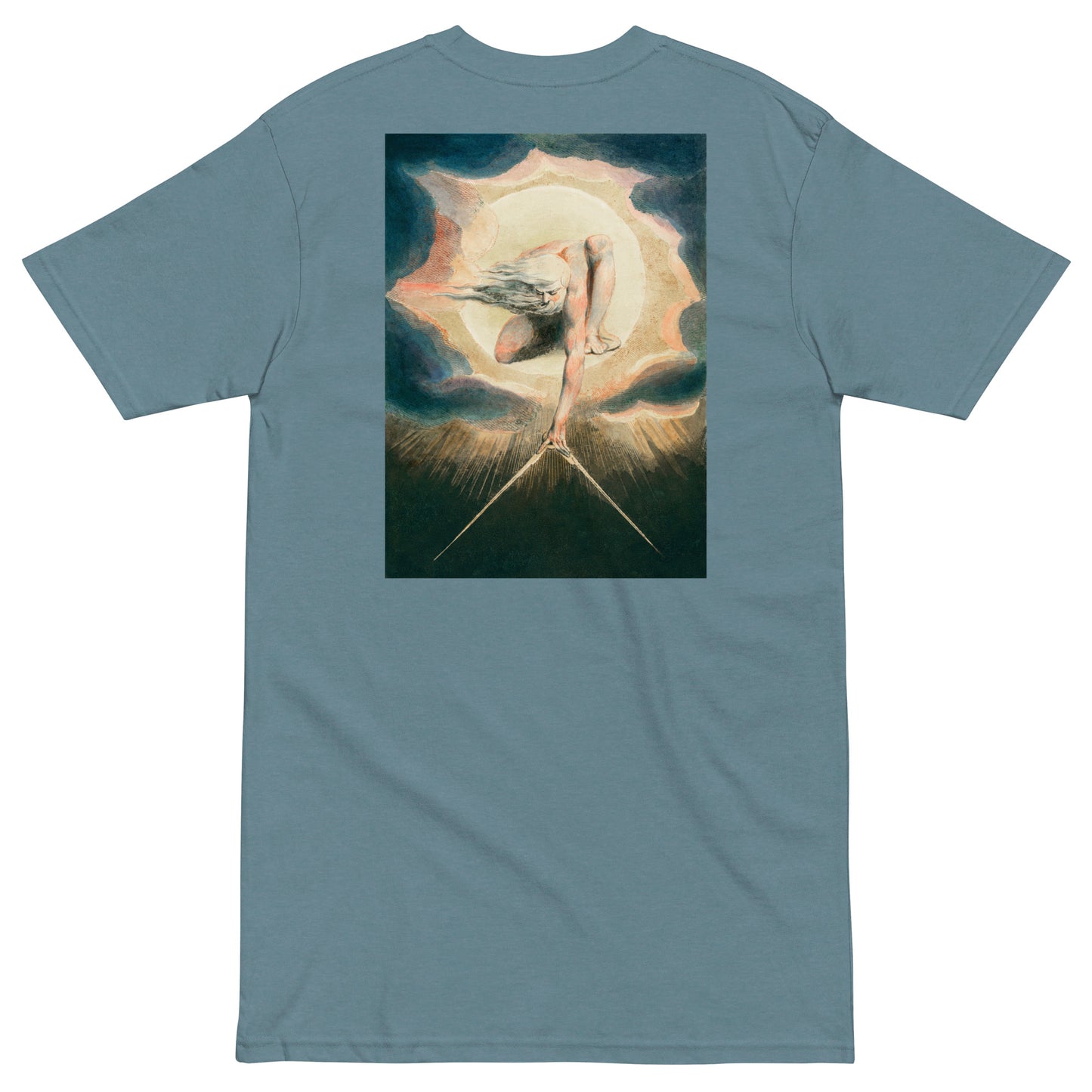 William Blake Ancient of Days Setting a Compass to the Earth Embroidered + Printed Premium T-shirt