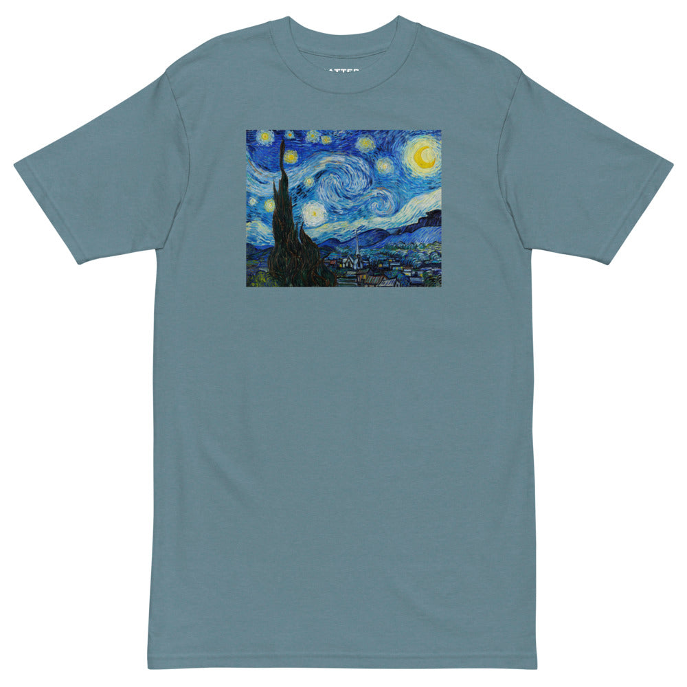 Vincent Van Gogh The Starry Night Painting Printed Premium Blue T-shirt Streetwear