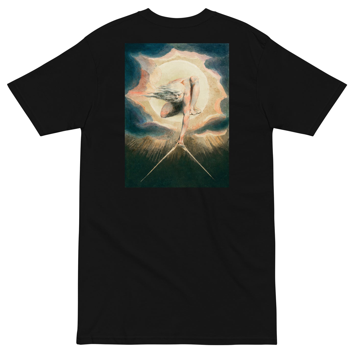 William Blake Ancient of Days Setting a Compass to the Earth Embroidered + Printed Premium T-shirt