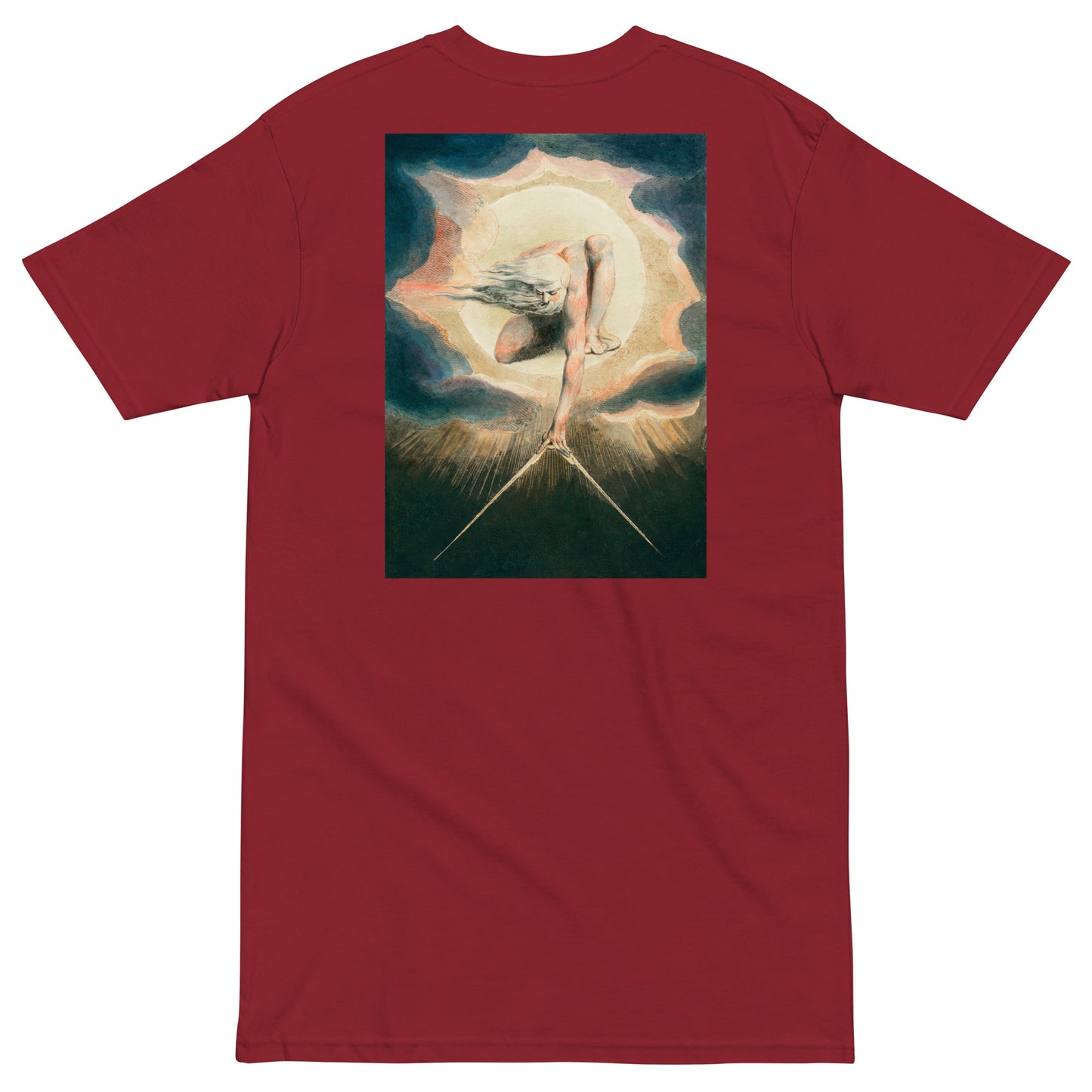 William Blake Ancient of Days Setting a Compass to the Earth Embroidered + Printed Premium T-shirt