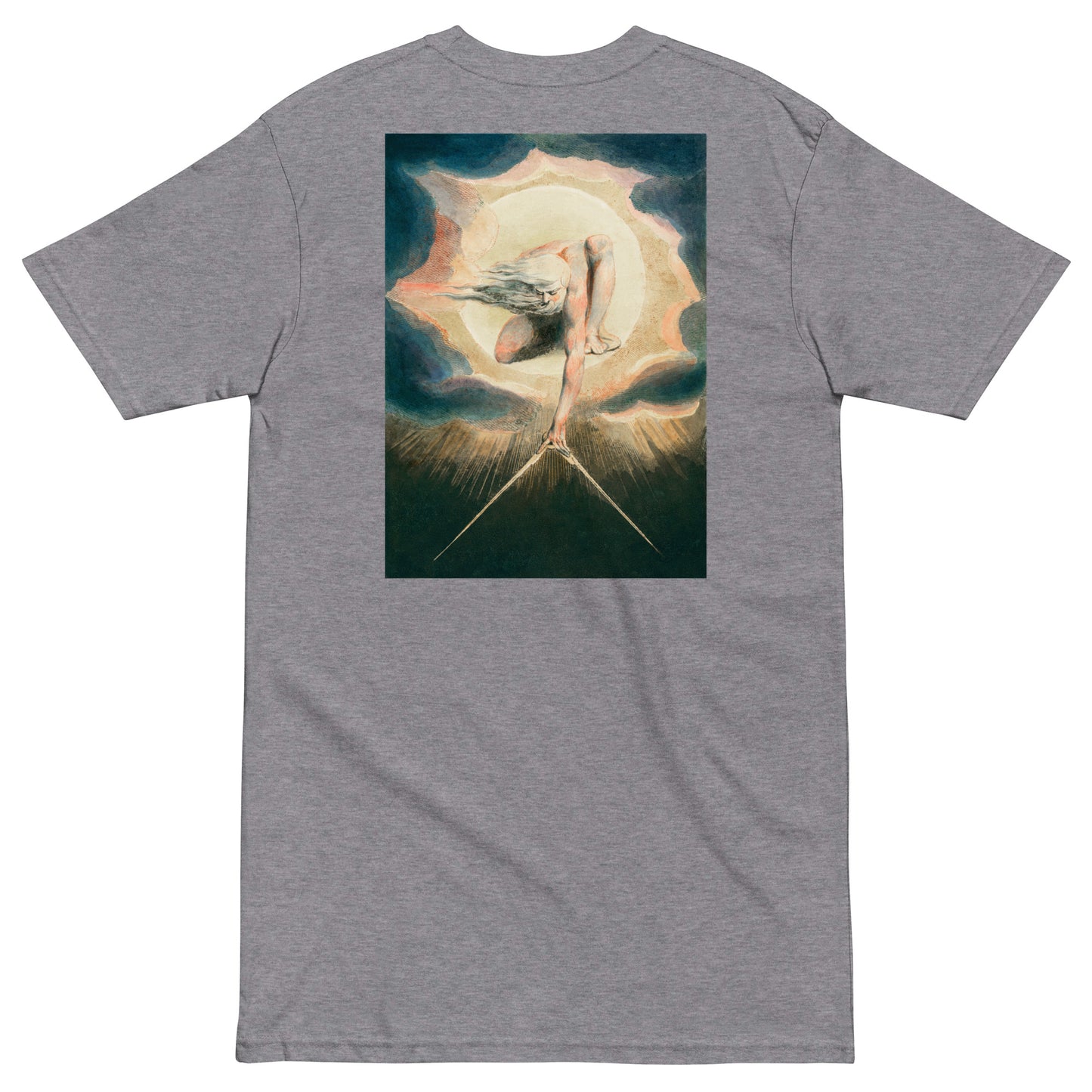 William Blake Ancient of Days Setting a Compass to the Earth Embroidered + Printed Premium T-shirt