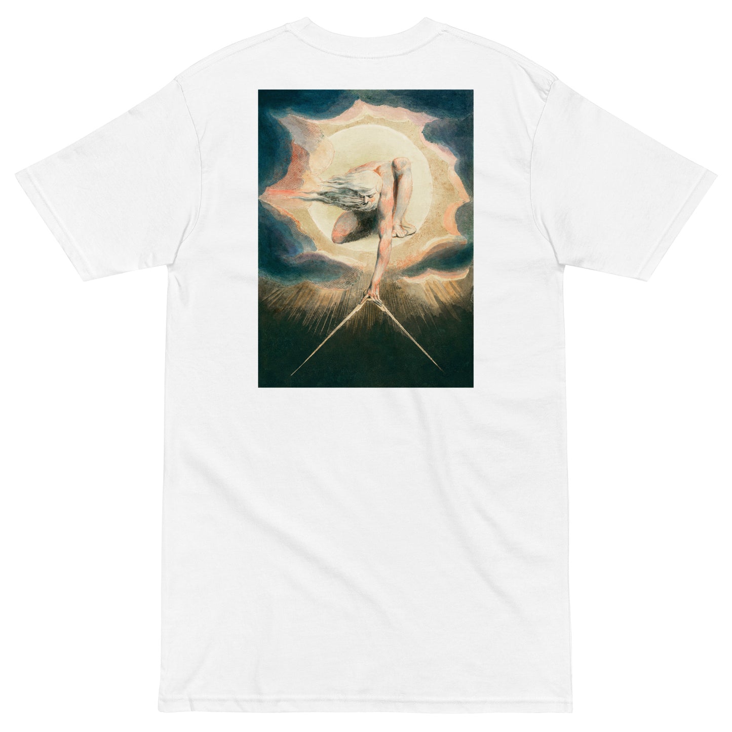 William Blake Ancient of Days Setting a Compass to the Earth Embroidered + Printed Premium T-shirt