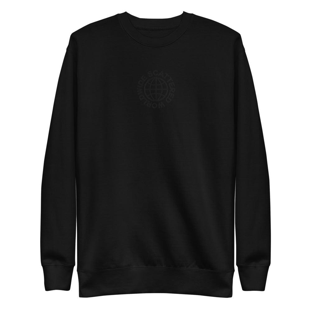 Black Embroidered Worldwide Logo Crewneck