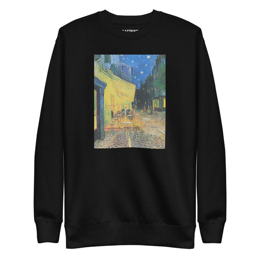 Vincent Van Gogh Café Terrace at Night Painting Printed Premium Black Crewneck Sweatshirt Streetwear