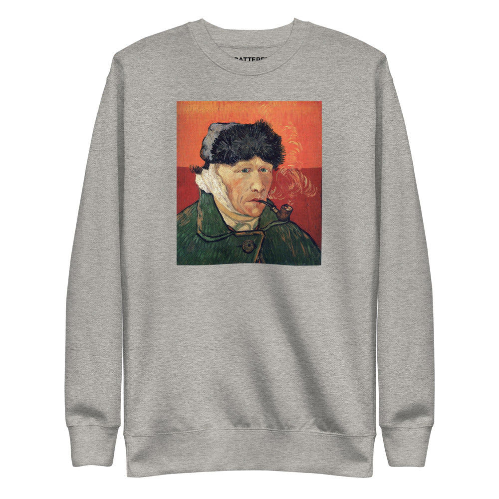 Vincent Van Gogh Self-Portrait with Bandaged Ear and Pipe (1889) Painting Printed Premium Grey Crewneck Sweatshirt Streetwear