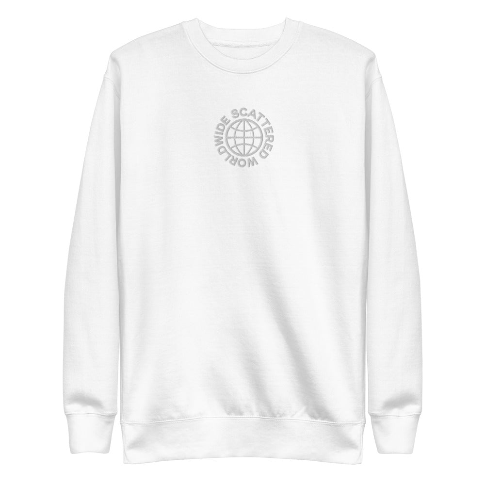 White Embroidered Worldwide Logo Crewneck