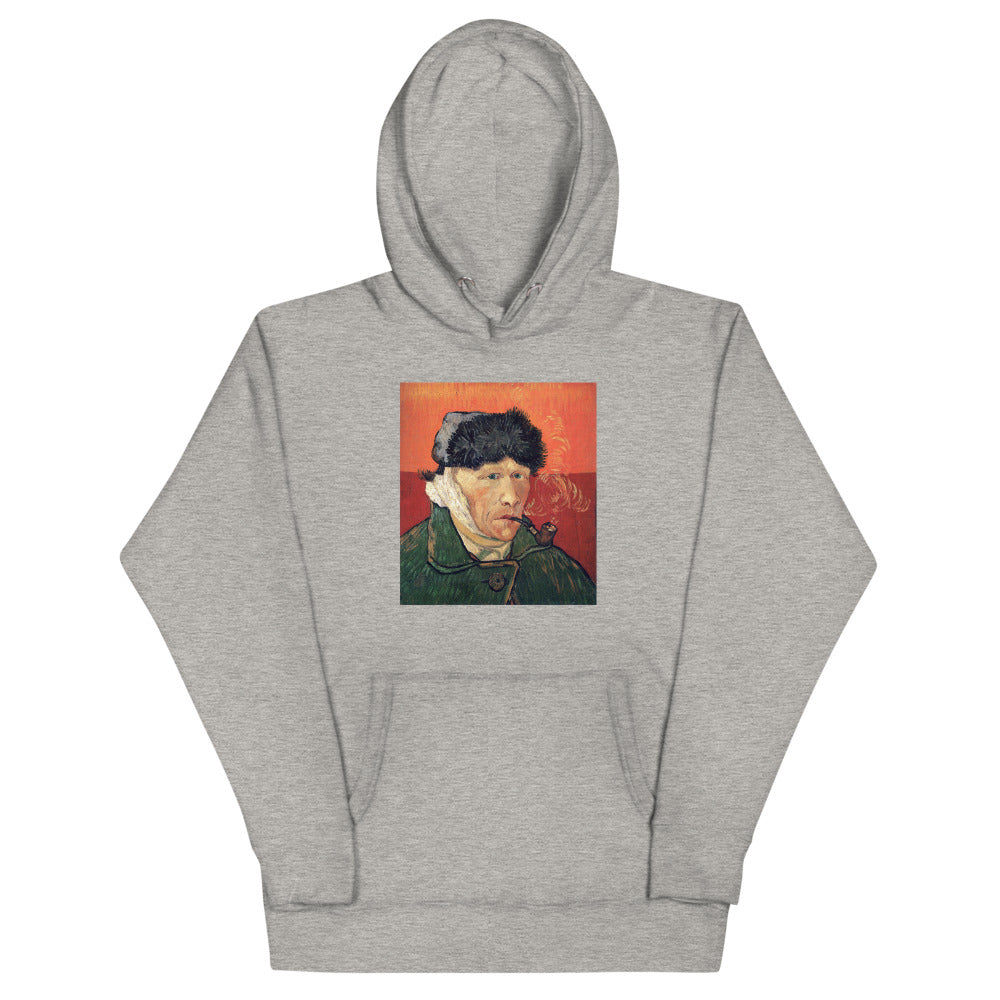 Vincent Van Gogh Self-Portrait with Bandaged Ear and Pipe (1889) Painting Printed Premium Grey Hoodie Sweatshirt Streetwear