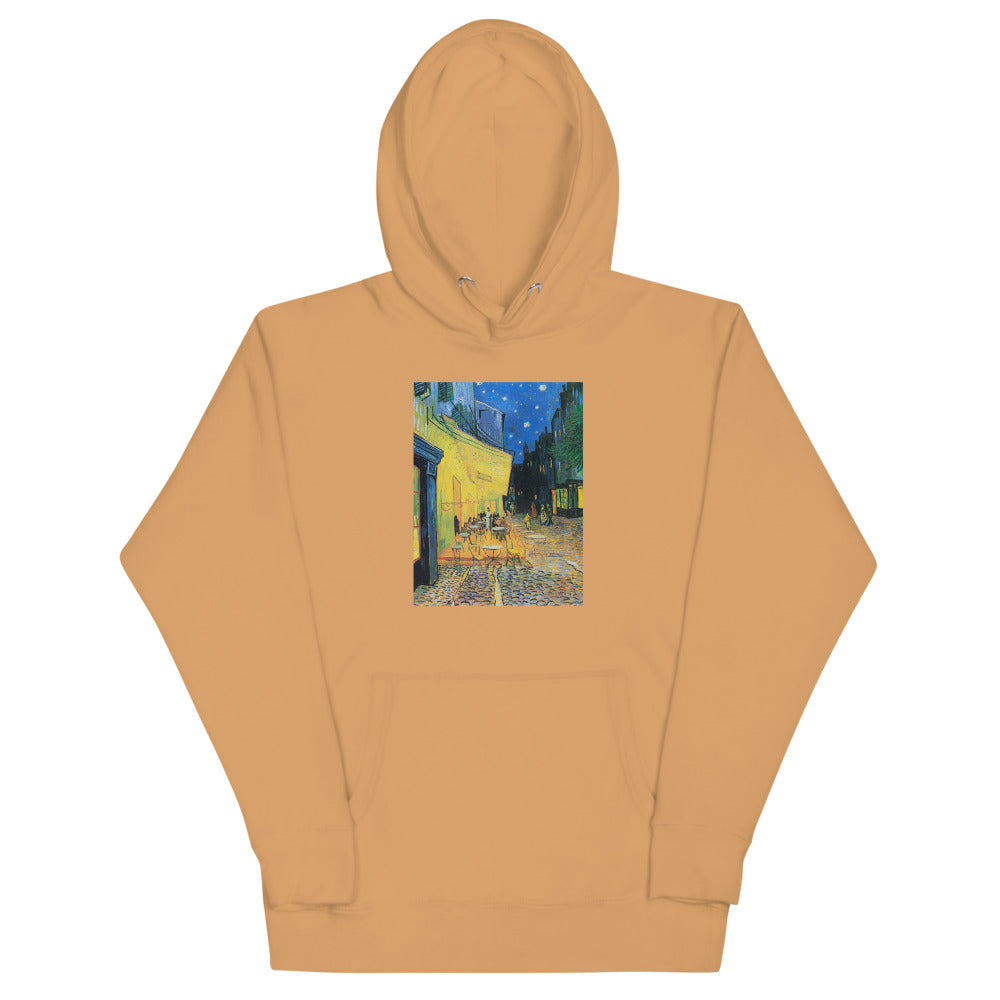 Vincent Van Gogh Café Terrace at Night Painting Printed Premium Khaki Hoodie Sweatshirt Streetwear