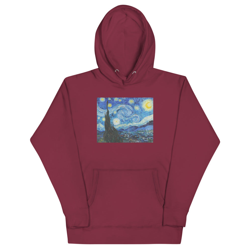 Vincent Van Gogh The Starry Night Painting Printed Premium Burgundy Red Hoodie Sweatshirt Streetwear