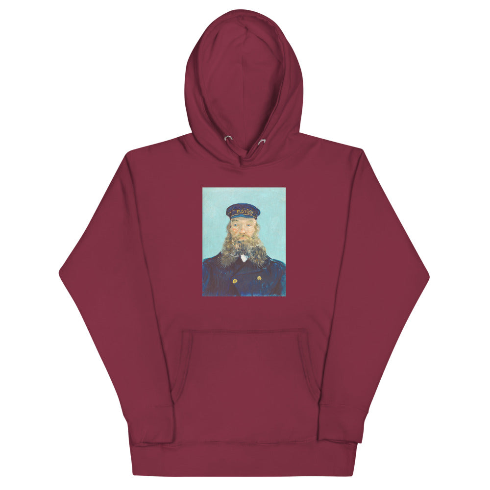 Vincent Van Gogh Portrait of Postman Roulin Painting Printed Premium Burgundy Red Hoodie Sweatshirt Streetwear