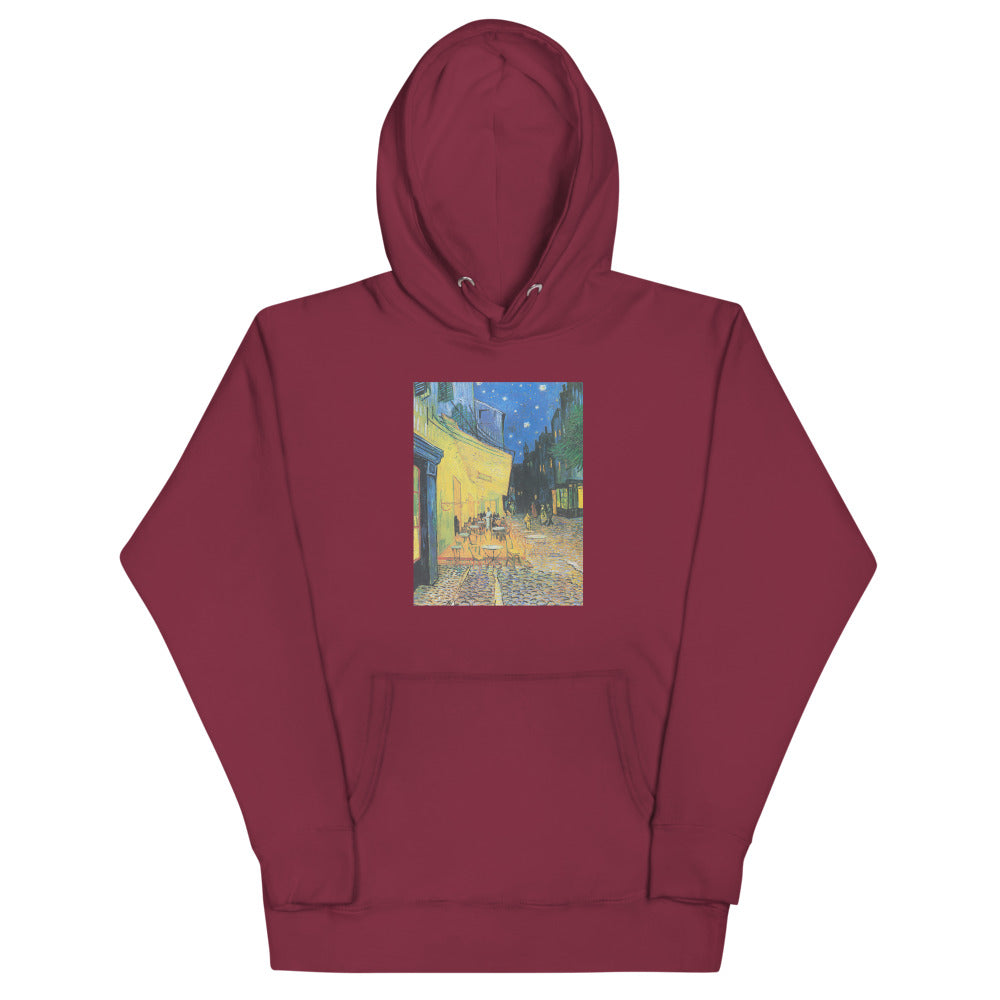 Vincent Van Gogh Café Terrace at Night Painting Printed Premium Burgundy Red Hoodie Sweatshirt Streetwear