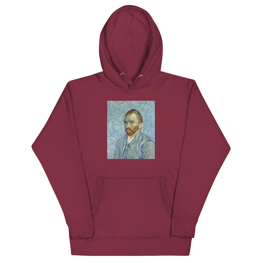 Vincent Van Gogh Self-portrait (1889) Painting Printed Premium Burgundy Red Hoodie Sweatshirt Streetwear