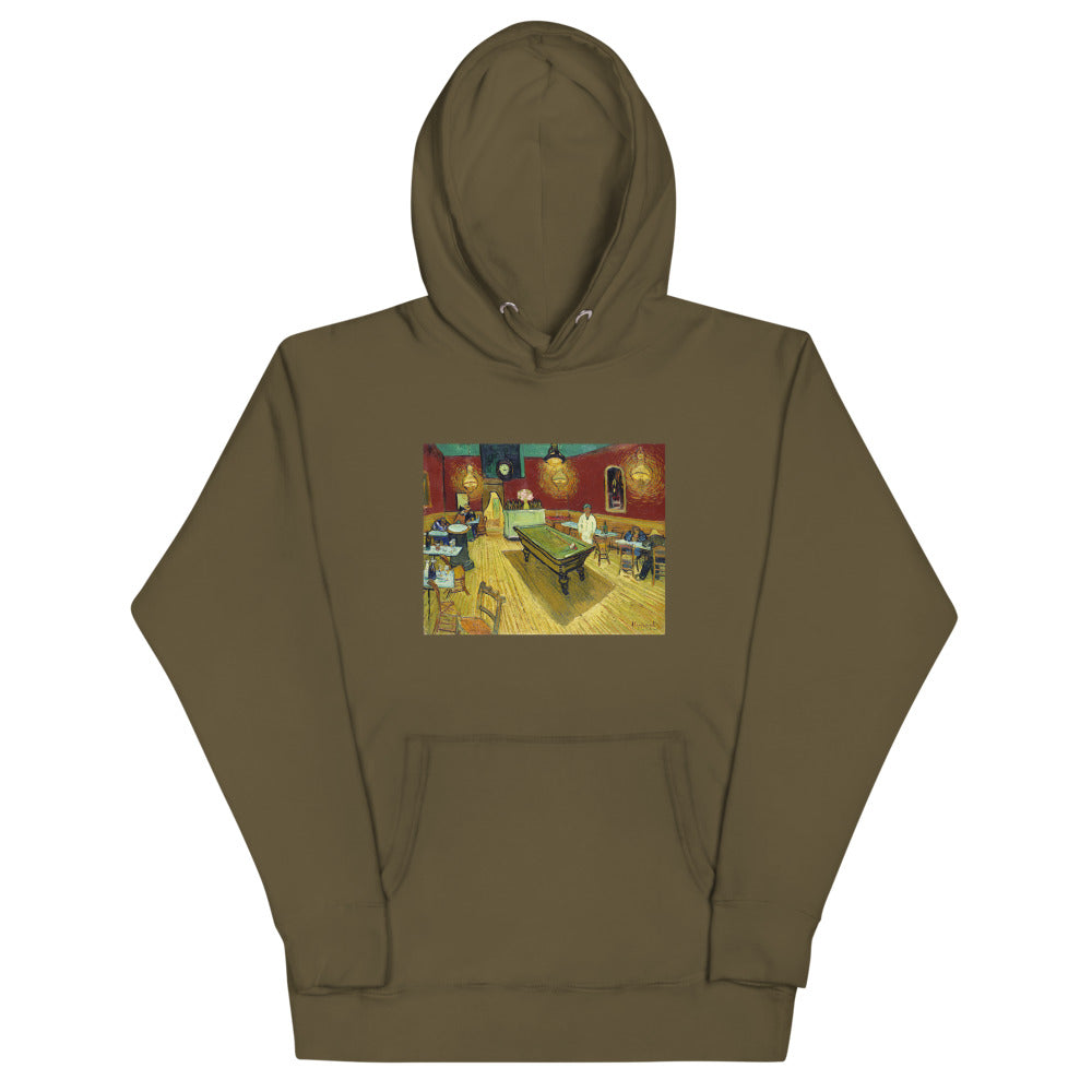 Vincent Van Gogh Le Café de Nuit (The Night Café) Painting Printed Premium Olive Green Hoodie Sweatshirt Streetwear