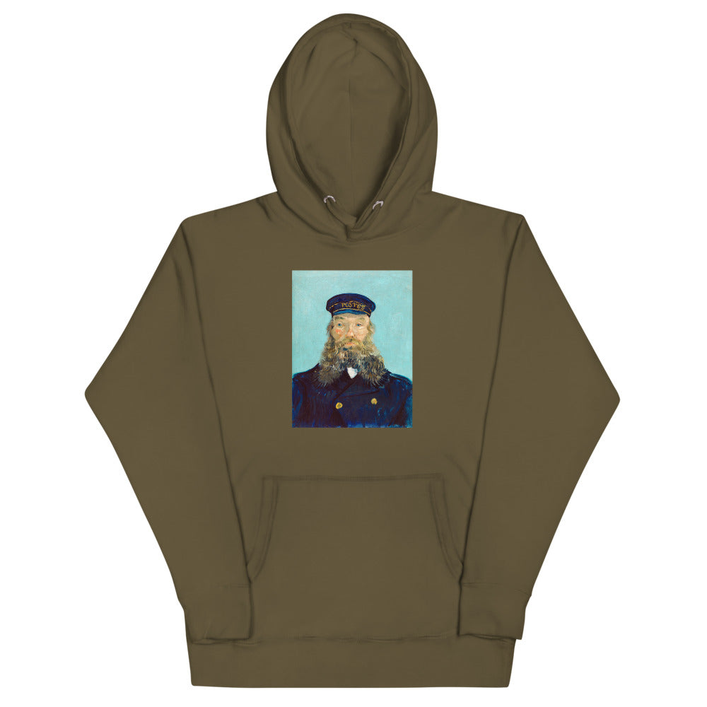 Vincent Van Gogh Portrait of Postman Roulin Painting Printed Premium Olive Green Hoodie Sweatshirt Streetwear