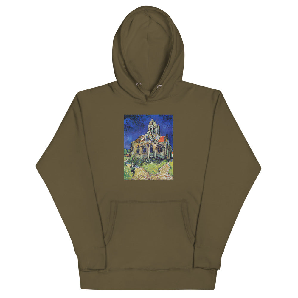 Vincent Van Gogh The Church at Auvers Painting Printed Premium Olive Green Hoodie Sweatshirt Streetwear