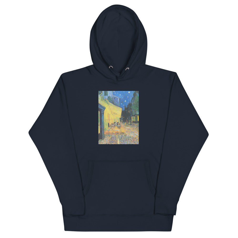 Vincent Van Gogh Café Terrace at Night Painting Printed Premium Navy Blue Hoodie Sweatshirt Streetwear