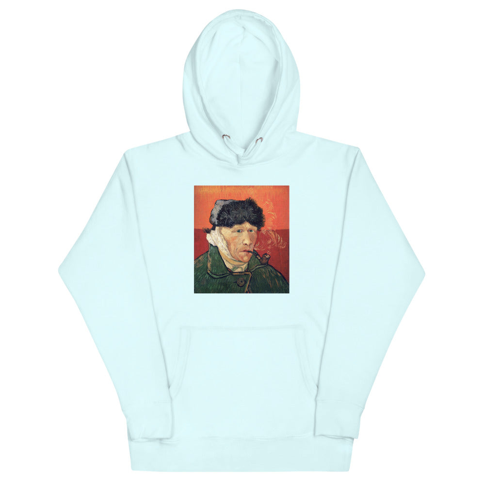 Vincent Van Gogh Self-Portrait with Bandaged Ear and Pipe (1889) Painting Printed Premium Sky Blue Hoodie Sweatshirt Streetwear