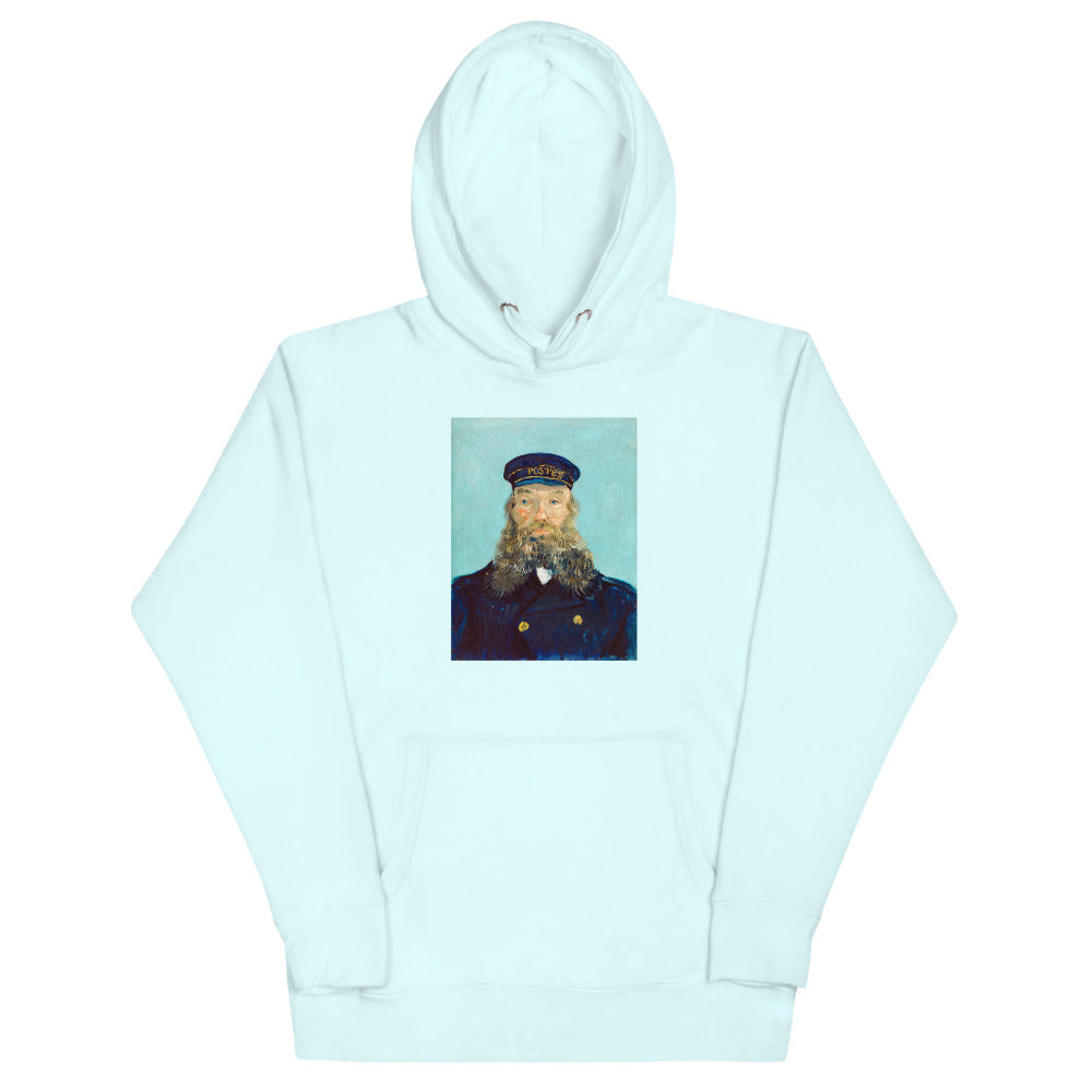 Vincent Van Gogh Portrait of Postman Roulin Painting Printed Premium Sky Blue Hoodie Sweatshirt Streetwear