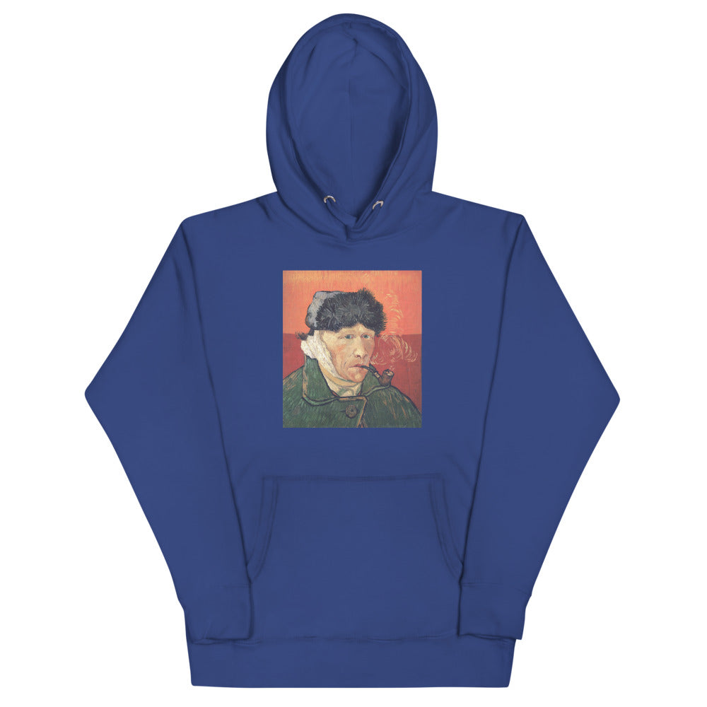 Vincent Van Gogh Self-Portrait with Bandaged Ear and Pipe (1889) Painting Printed Premium Royal Blue Hoodie Sweatshirt Streetwear