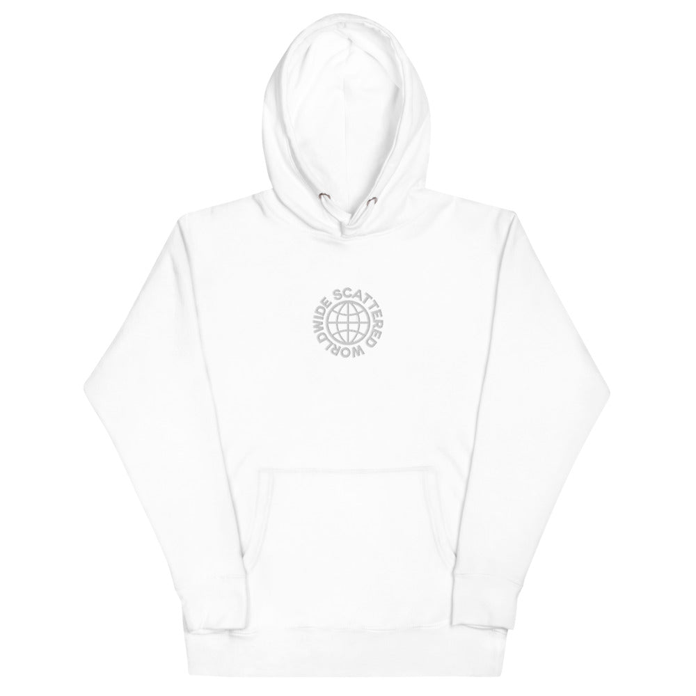 White Embroidered Worldwide Logo Hoodie