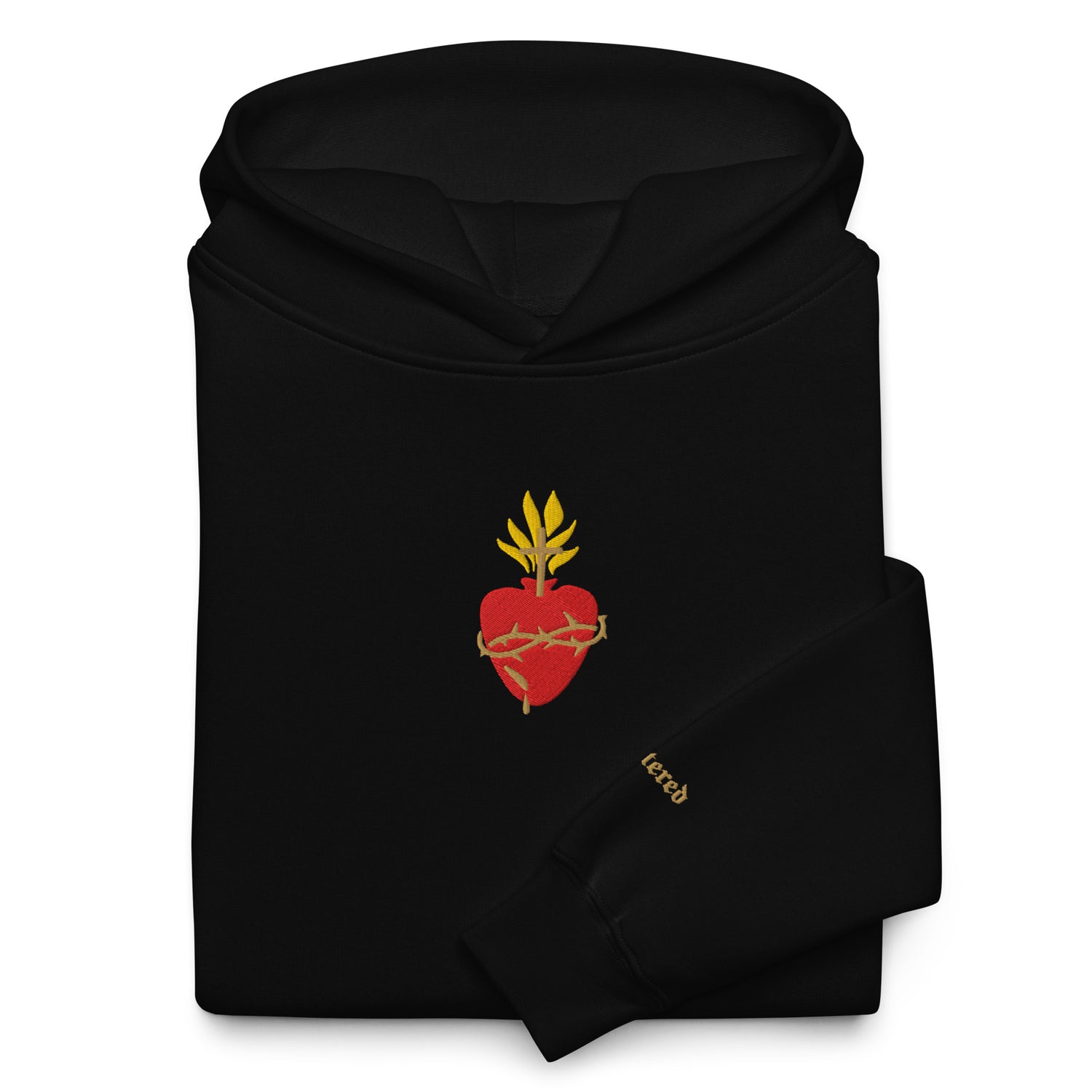 Scattered The Sacred Heart of Jesus Embroidered Premium Streetwear Hoodie Sweatshirt Black