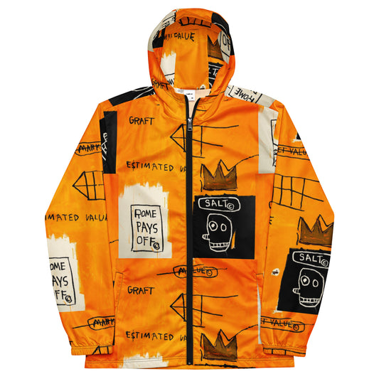 Jean-Michel Basquiat "Rome Pays Off" Artwork Printed Premium Orange Windbreaker Jacket Scattered