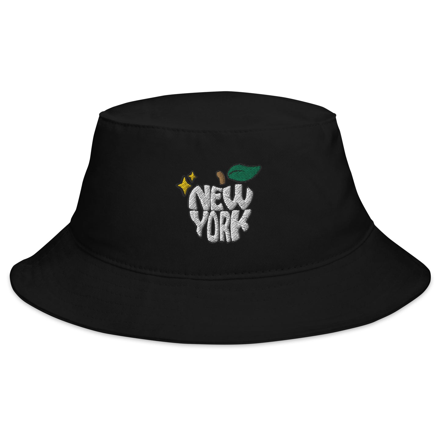 New York Apple Logo Embroidered Black Bucket Hat Scattered Streetwear