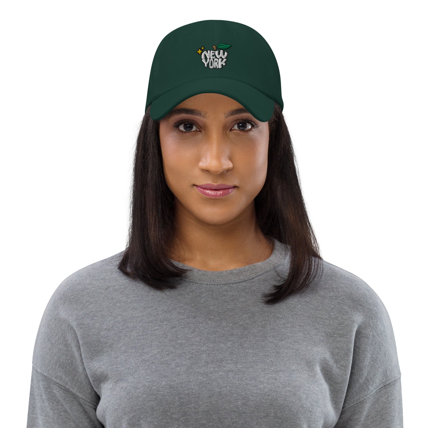 New York Apple Logo Embroidered Spruce Green Dad Hat Scattered Streetwear