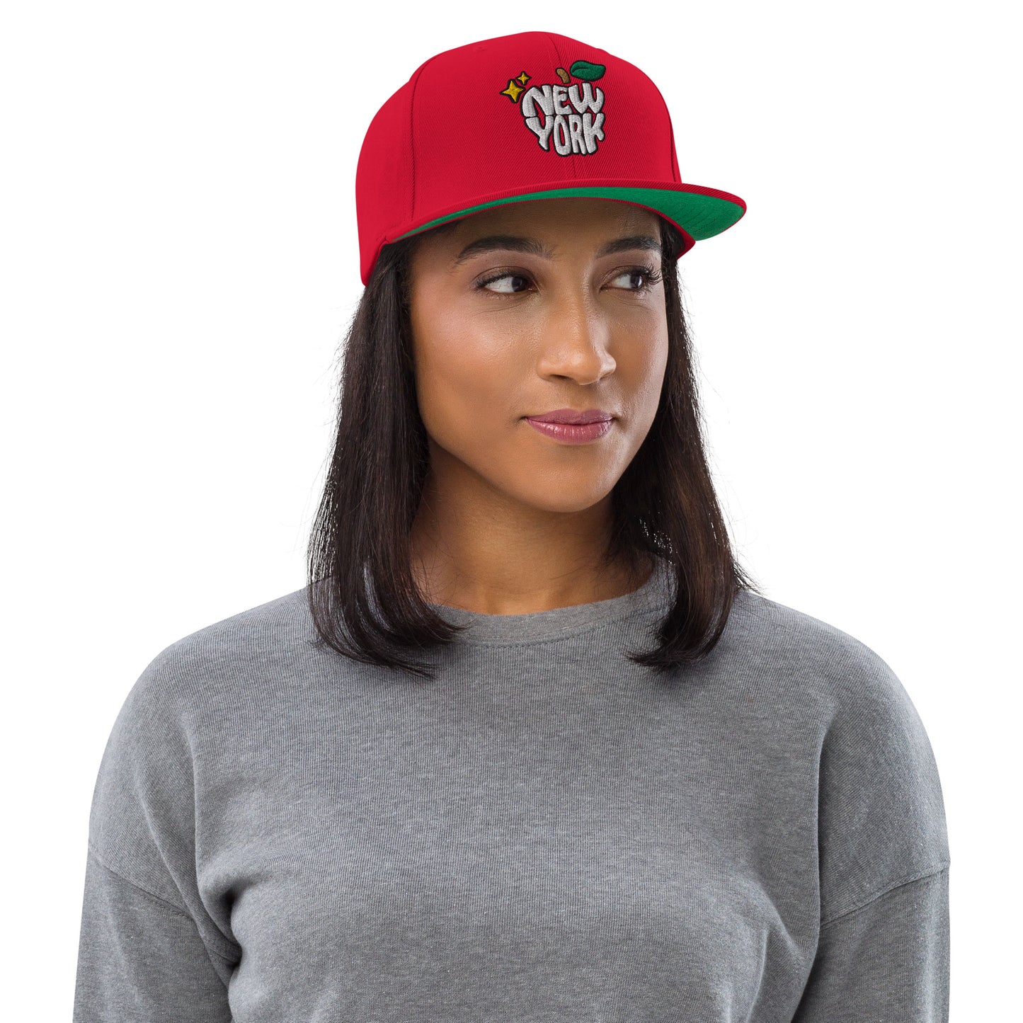 New York Apple Logo Embroidered Red Snapback Hat (Pizza) Scattered Streetwear